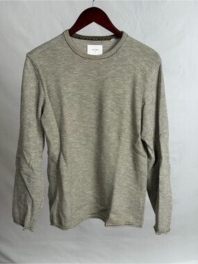Billy Reid Olive Gray Textured Long-Sleeve Crewneck